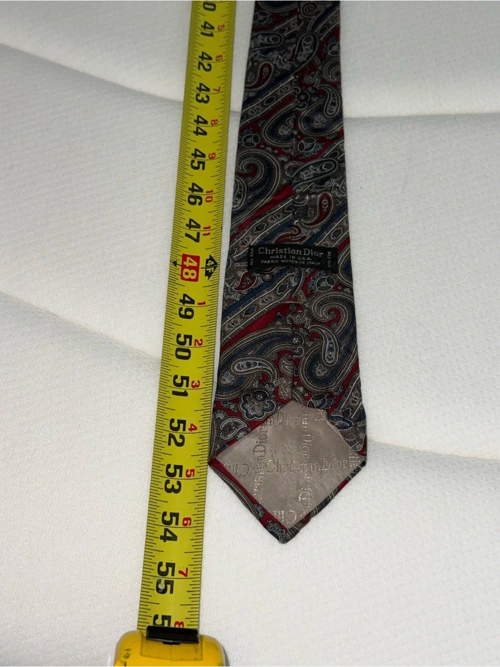 Christian Dior Luxury All Silk Paisley Tie Red & Navy designer Italian woven